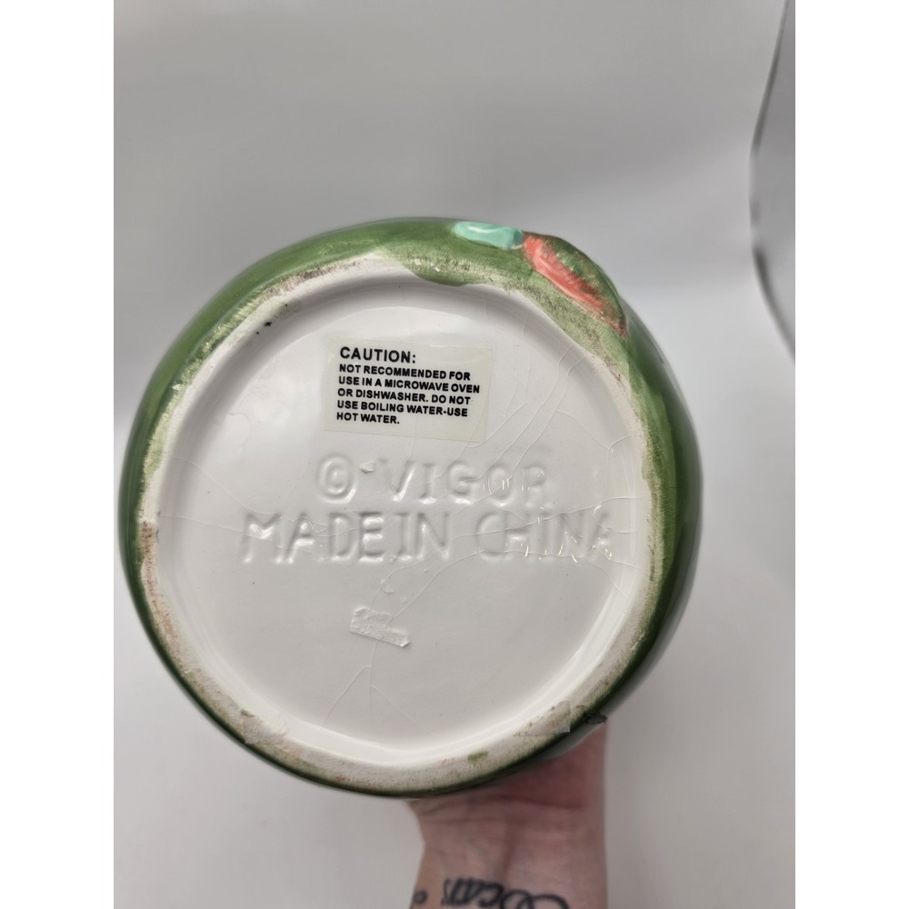 Pumpkin Head Rhyming Green Treat Jar Candy Halloween 6" Canister Ceramic Vigor - Picture 7 of 8